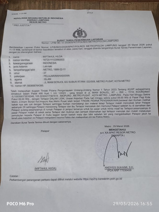 
 Leraikan Cekcok Parkir, Pedagang Pasar Pagi Kota Metro Dianiaya