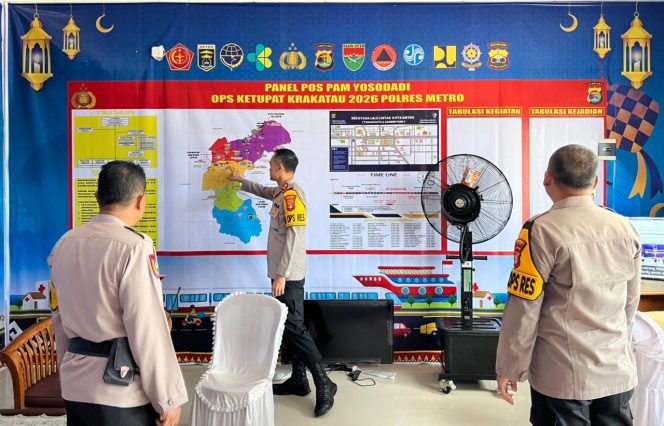 
 Kapolres Metro AKBP Hangga Utama Darmawan tinjau Operasi Ketupat Krakatau 2026.