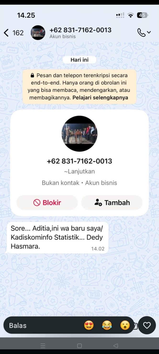 
 Nomor WhatsApp Palsu Mengatasnamakan Kadis Kominfo Metro Beredar